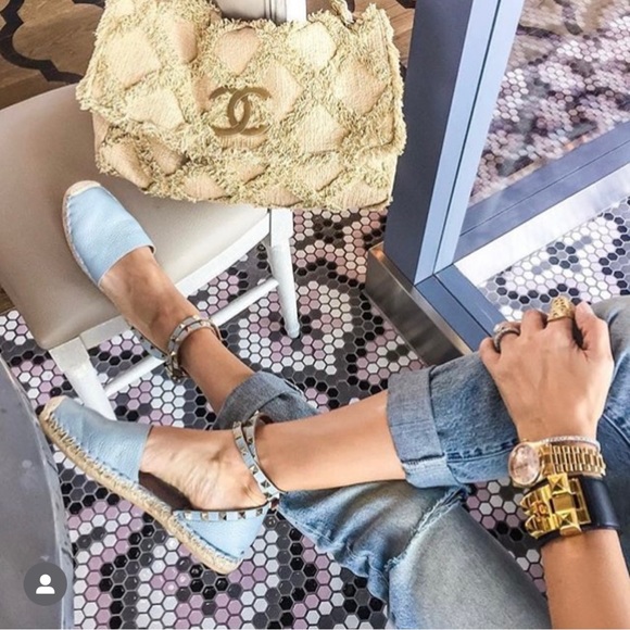 Valentino Rockstud textured leather ankle-wrap espadrille flat sandal IT 39 US 9 - Picture 14 of 16